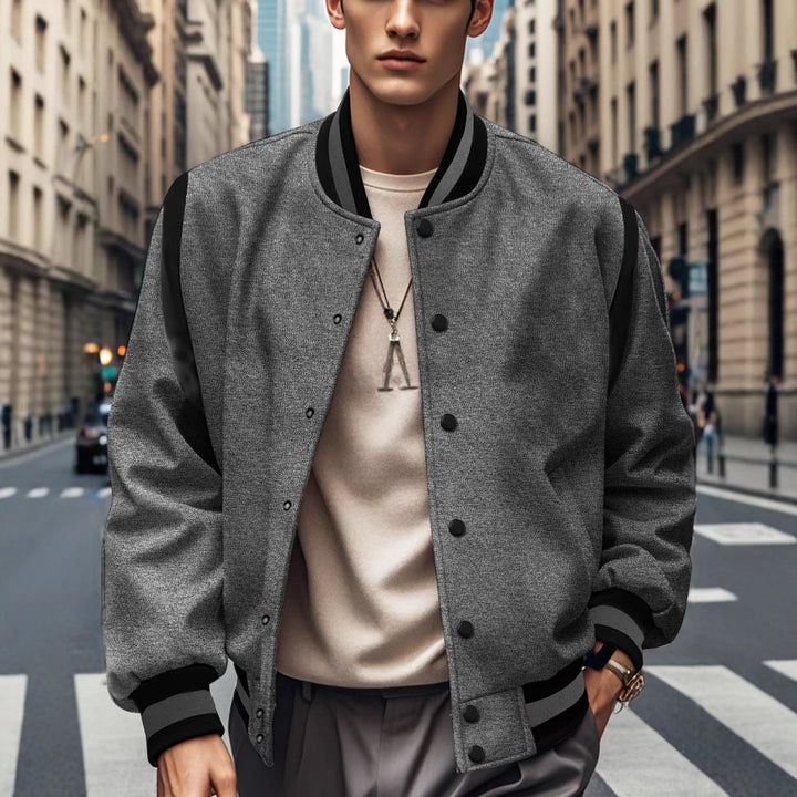 Men's Sporty Collegiate Jacket with Contrasting Sleeves and Button Details Lisslune