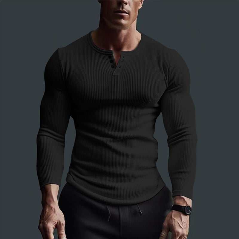 Men's slim fit long sleeve shirt with ribbed texture and button placket Lisslune