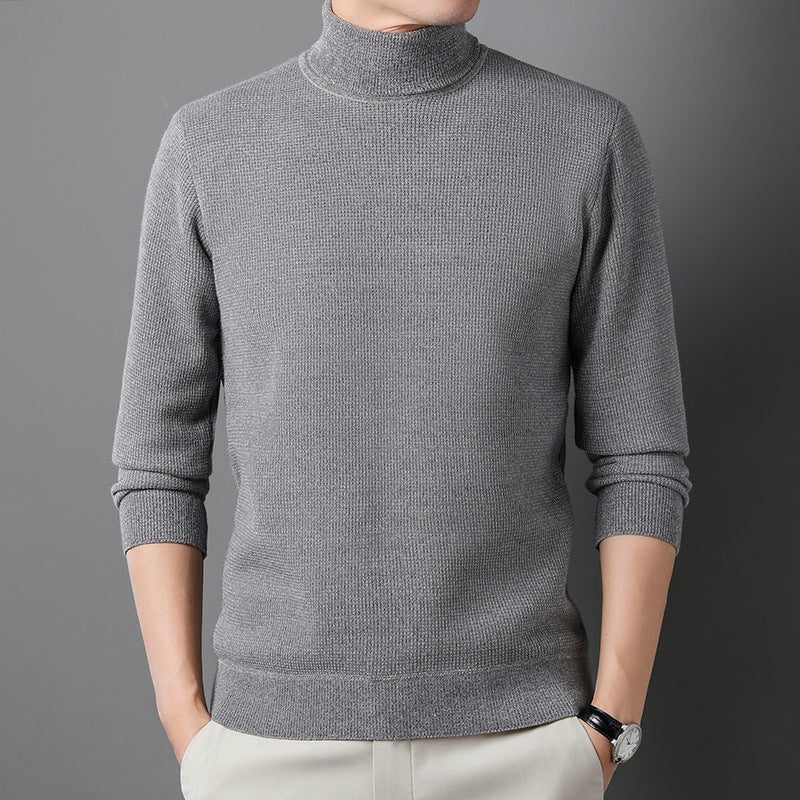 Men's Knit Sweater with High Collar and Fine Ribbed Structure Lisslune