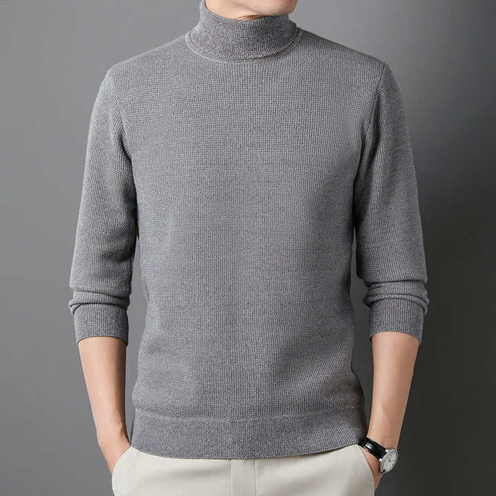 Men's Knit Sweater with High Collar and Fine Ribbed Structure Lisslune