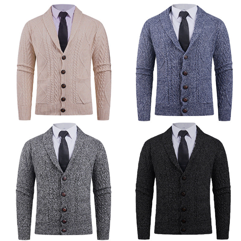 Men's cardigan with distinctive cable knit pattern and stylish shawl collar Lisslune