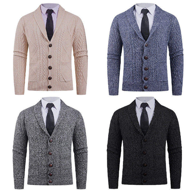 Men's cardigan with distinctive cable knit pattern and stylish shawl collar Lisslune