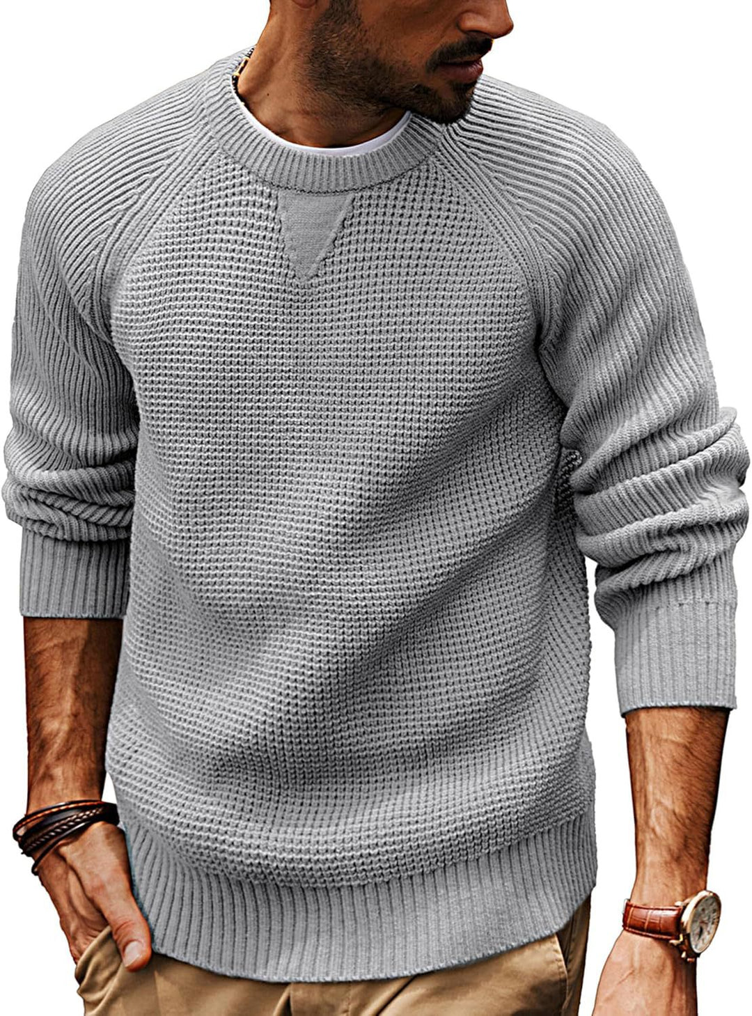 Men's casual knit sweater with textured fabric pattern and round neck Lisslune