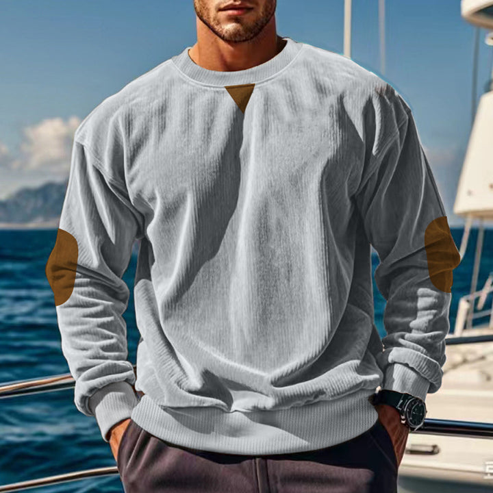 Men's coarse knit pullover with elbow patches and round neckline Lisslune