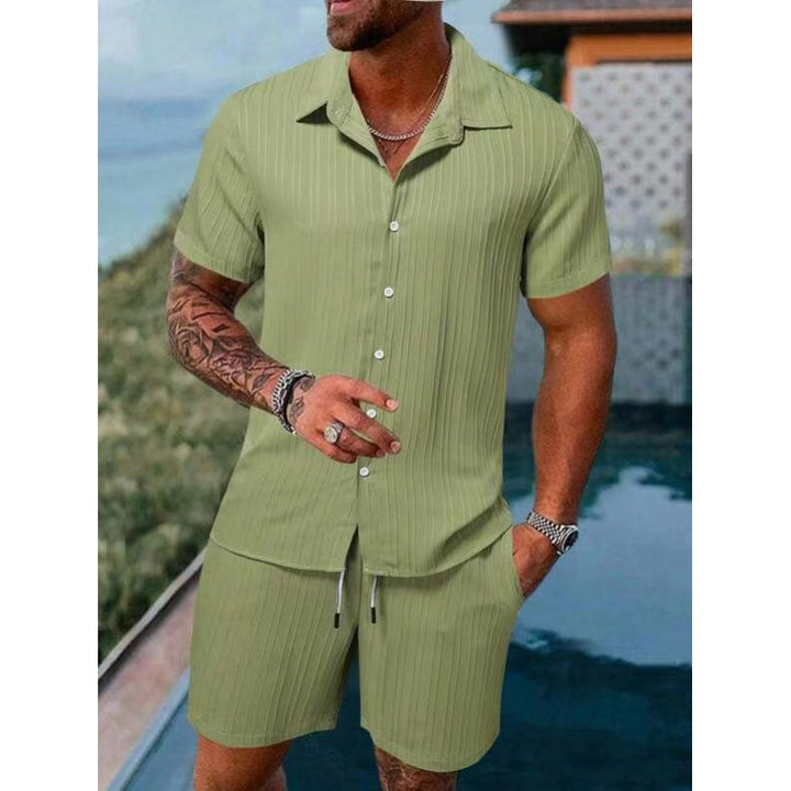 Men's short-sleeve leisure suit with textured design and elastic waistband Lisslune