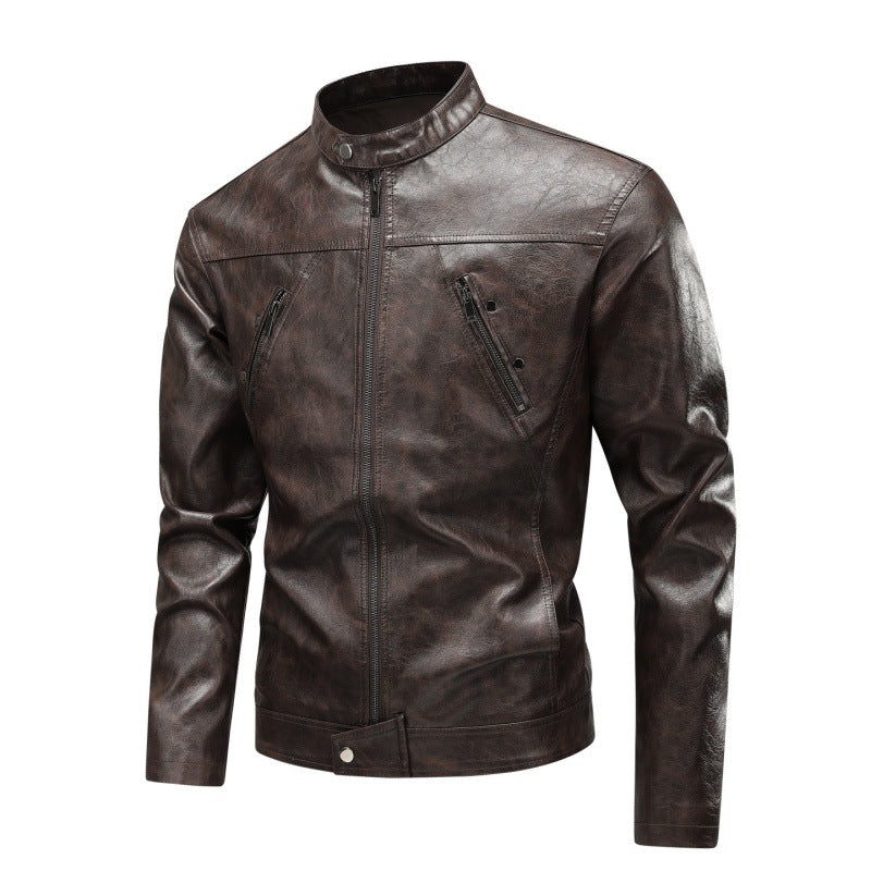 Men's fashionable synthetic leather jacket with practical pockets Lisslune