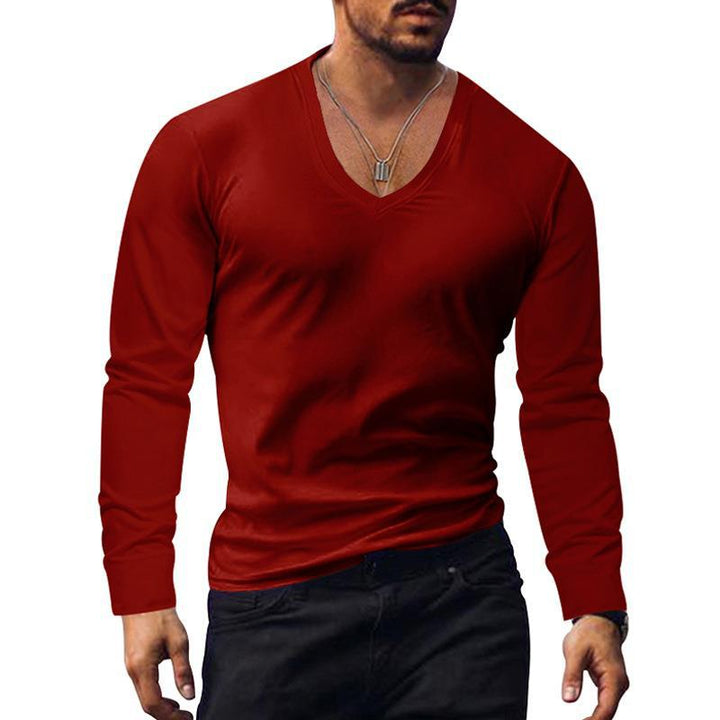 Men's long-sleeved V-neck T-shirt Lisslune