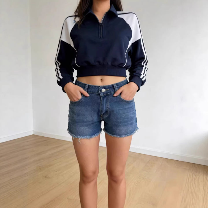 Women’s casual denim shorts with frayed hem and high waistband Lisslune