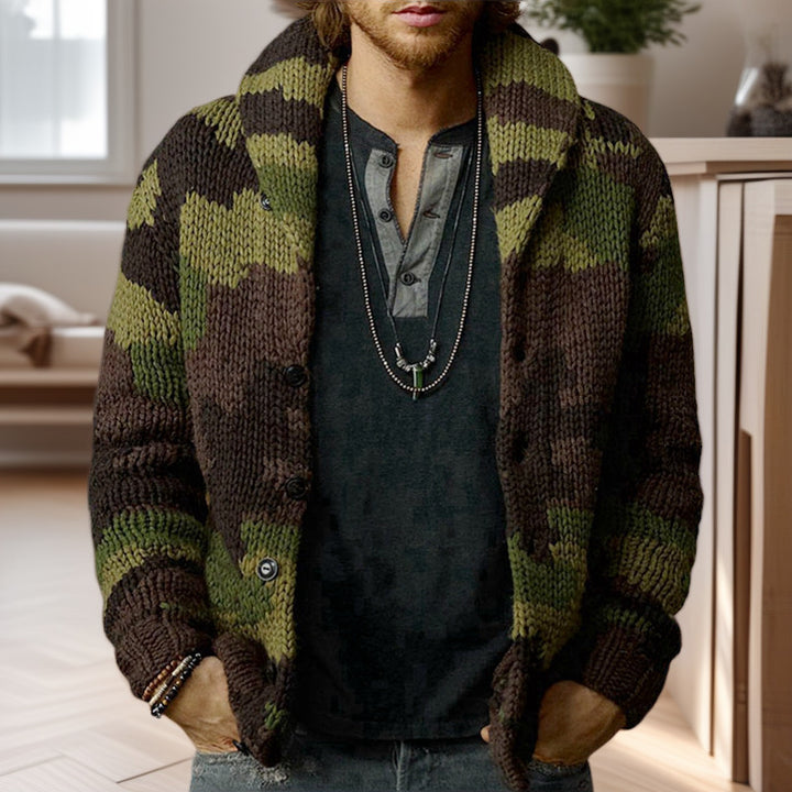Men's cardigan in a unique camouflage design with high collar Lisslune