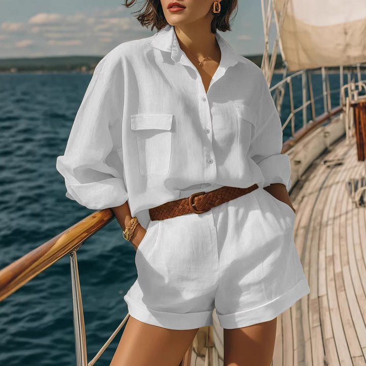 Women's Airy Short Sleeve Shirt and Shorts Set Lisslune