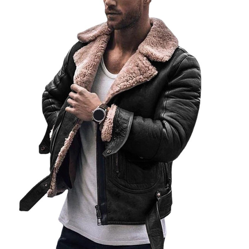 Men's leather jacket with collar-shaped teddy lining Lisslune