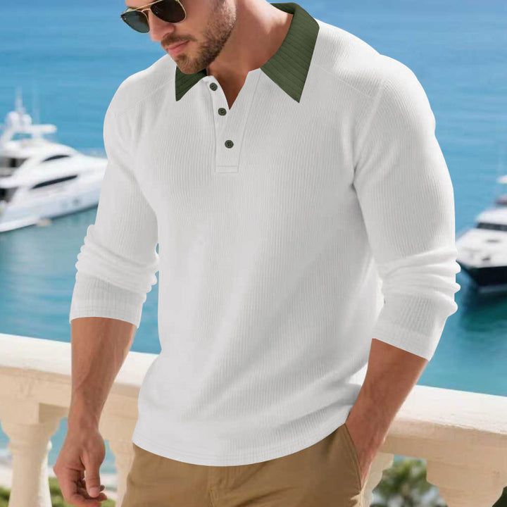 Men's long-sleeved polo shirt with textured collar Lisslune