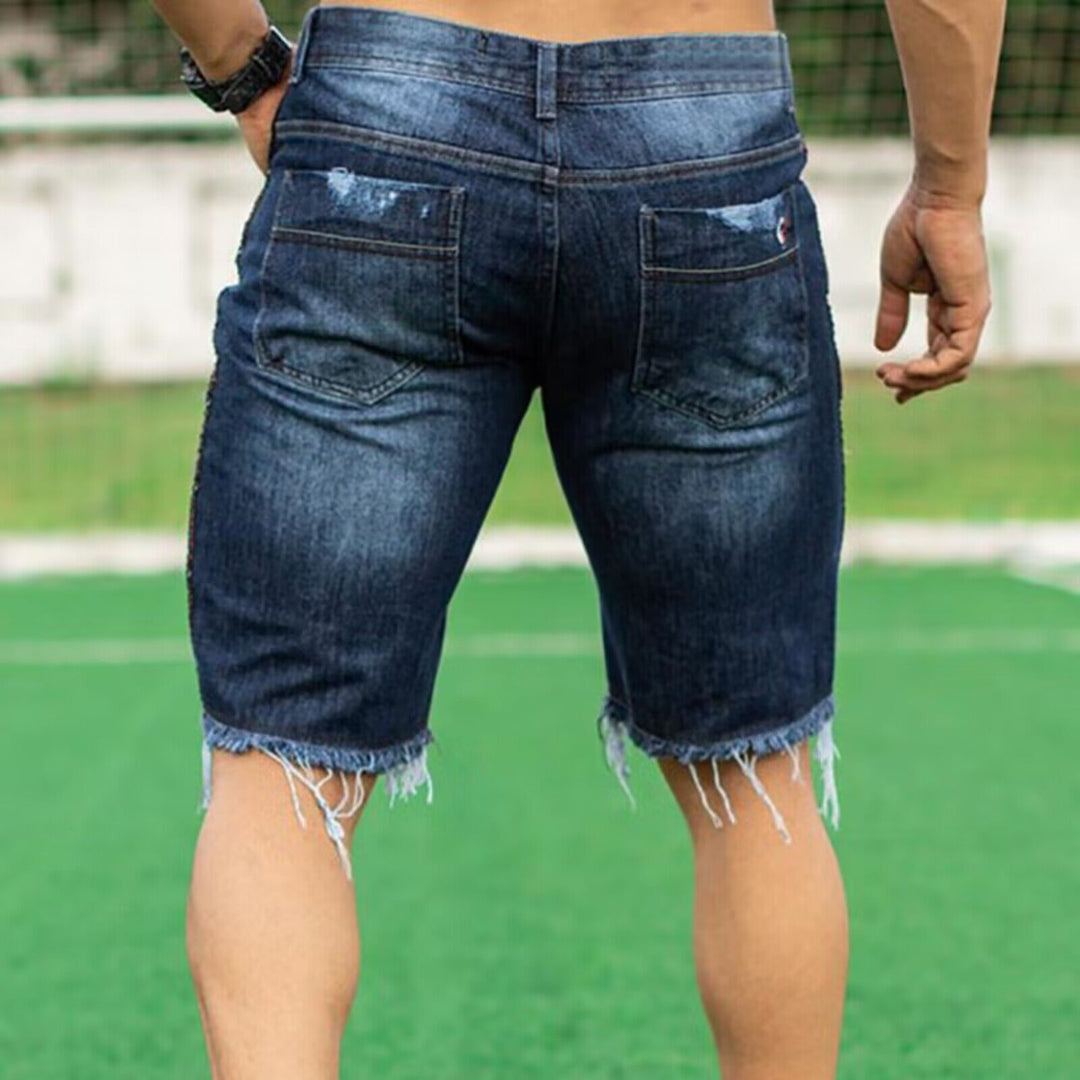 Herren Destroyed Denim-Shorts mit unregelmäßigem Saum und modischen Rissdetails Lisslune
