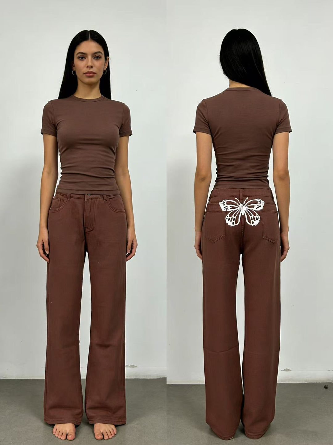 Damen Weite Jeans mit kunstvollem Schmetterlingsdesign Lisslune