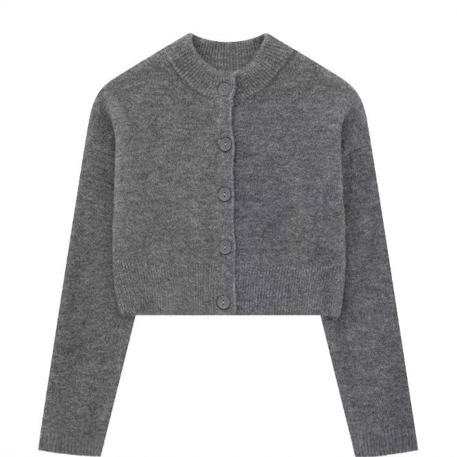 Women's Short Cardigan with Button Placket and Elegant Round Neckline Lisslune