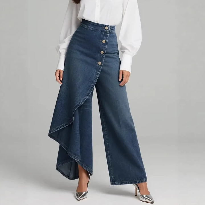 Damen Denim-Rock mit asymmetrischem Schnitt und Knopfdetails Lisslune
