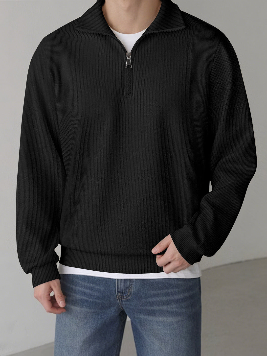 Men's Sports Sweater with Zipper and Textured Design Lisslune
