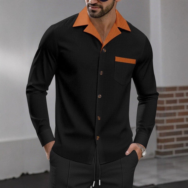 Men's stylish long-sleeve shirt with textured design and practical chest pocket Lisslune