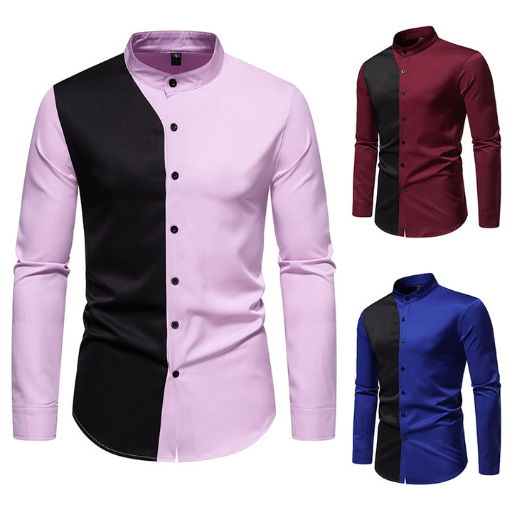 Men's long-sleeve shirt with modern color block design Lisslune