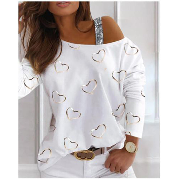 Women's fashionable sweatshirt with heart-shaped design and sparkling accents Lisslune