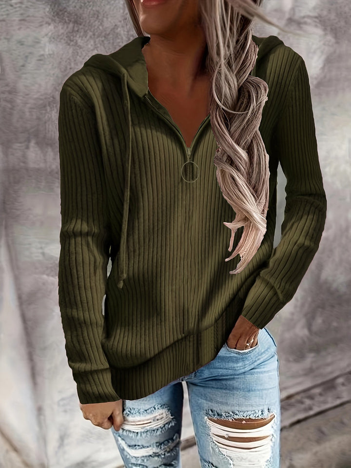 Damen Hoodie mit Reißverschluss und Lässigem Rippenstrickdesign Lisslune