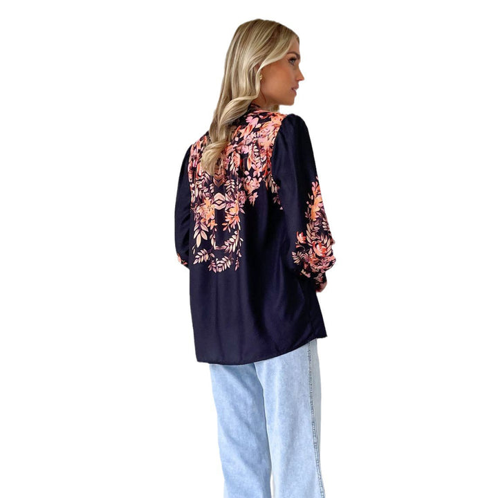 Women's Elegant Blouse with Floral Accents and Trendy Puff Sleeves Lisslune