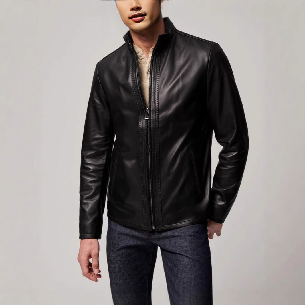 Men's elegant leather jacket with high collar and subtle details Lisslune
