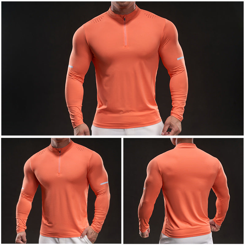 Men's Breathable Long Sleeve Functional Shirt with Stand-Up Collar Lisslune