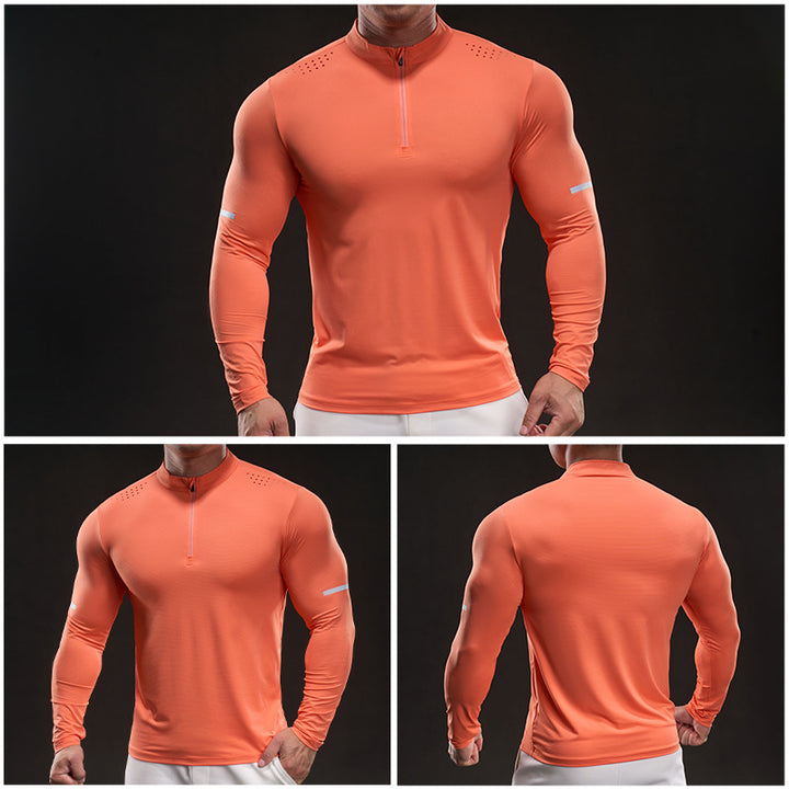 Men's Breathable Long Sleeve Functional Shirt with Stand-Up Collar Lisslune