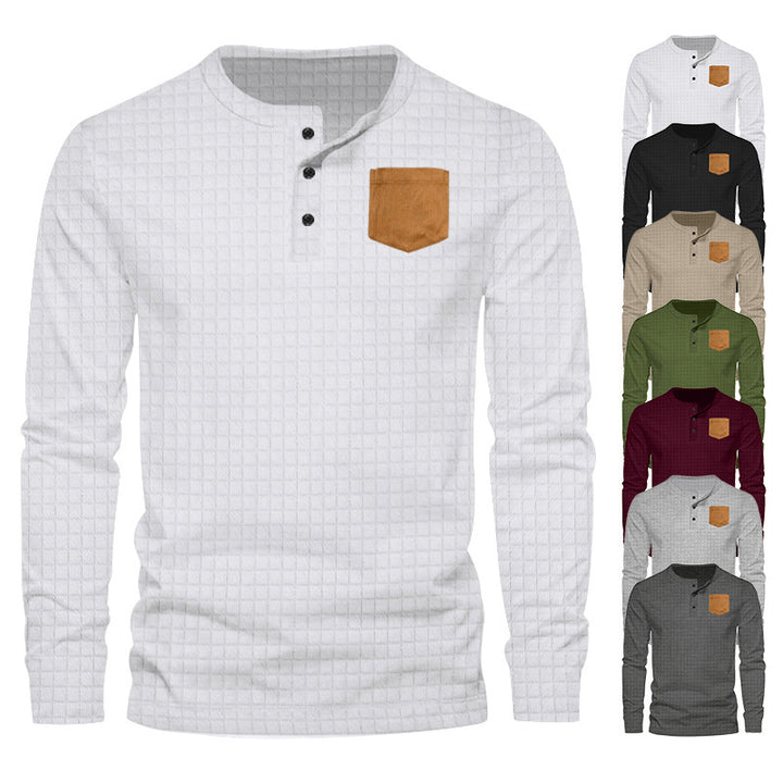 Men's long-sleeve shirt with textured design and leather application Lisslune