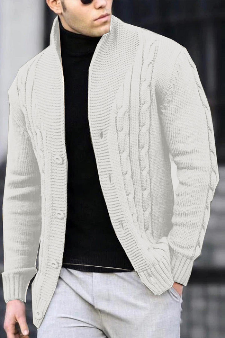 Men's Cardigan with Unique Cable Pattern and Practical Pockets Lisslune