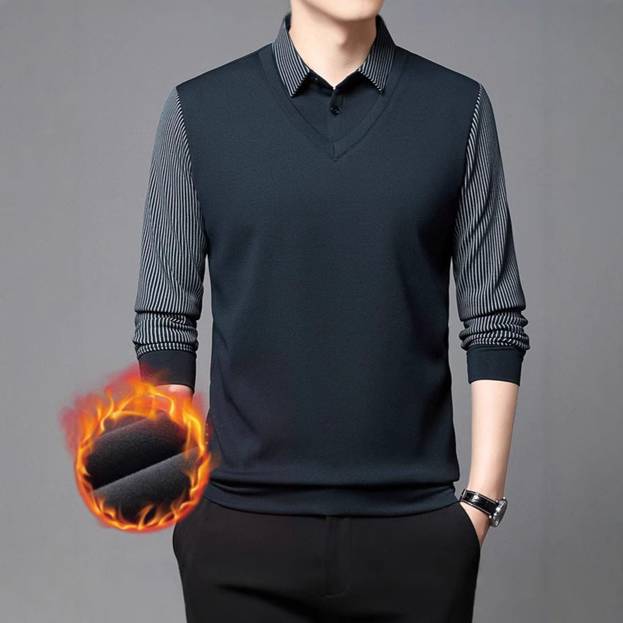 Men's fashionable sweater with V-neck and textured sleeve Lisslune
