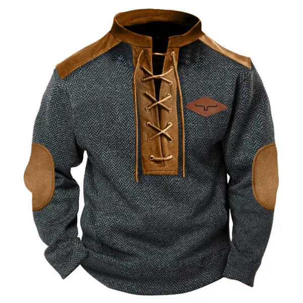 Men's stylish sweater with contrast collar and elbow patches Lisslune