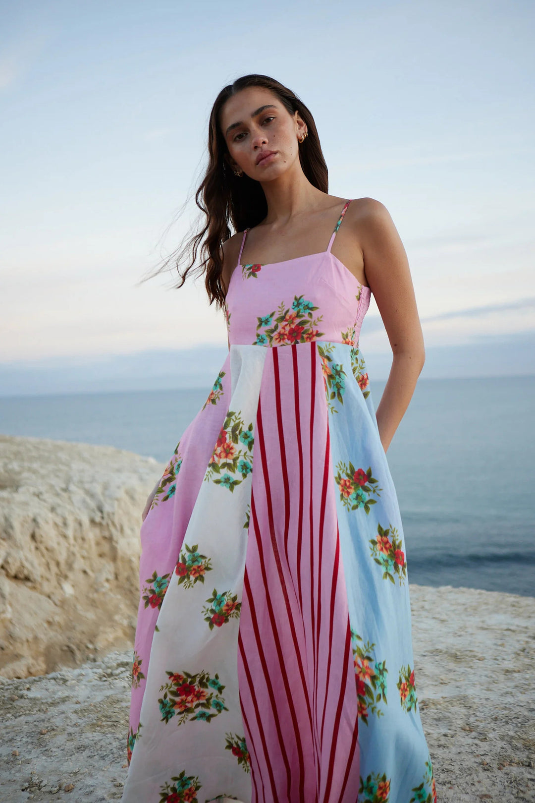 Women's maxi dress with floral design and adjustable straps Lune London