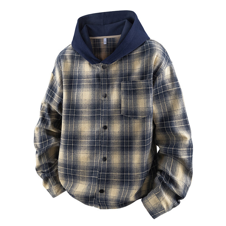Men's casual shirt jacket with lined hood and check pattern Lisslune