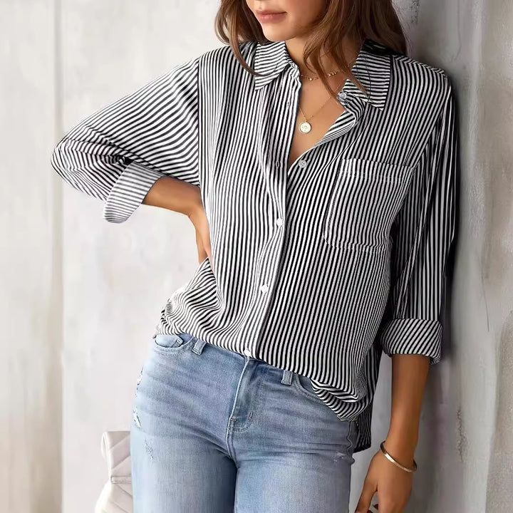 Women's Checked Shirt with Casual Cut and Applied Breast Pocket Lisslune