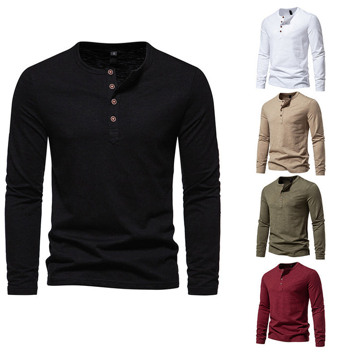 Men's Long Sleeve Shirt with Button Placket and Fine Cotton Texture Lisslune