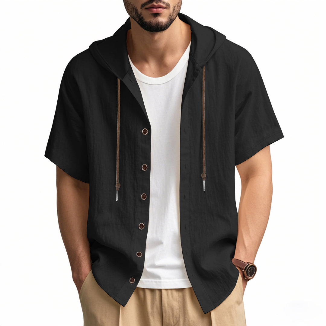 Men's casual short sleeve shirt with hood and button details Lisslune