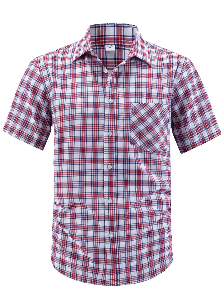 Men's casual short-sleeve shirt with classic check pattern and chest pocket Lisslune