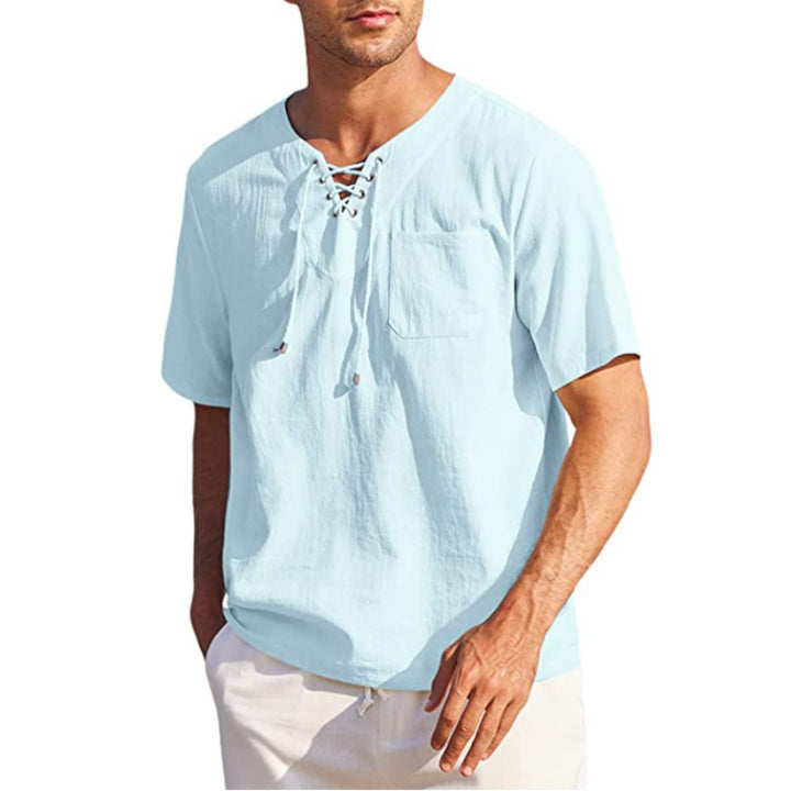 Men's short-sleeve shirt with modern lacing design and practical chest pocket Lisslune