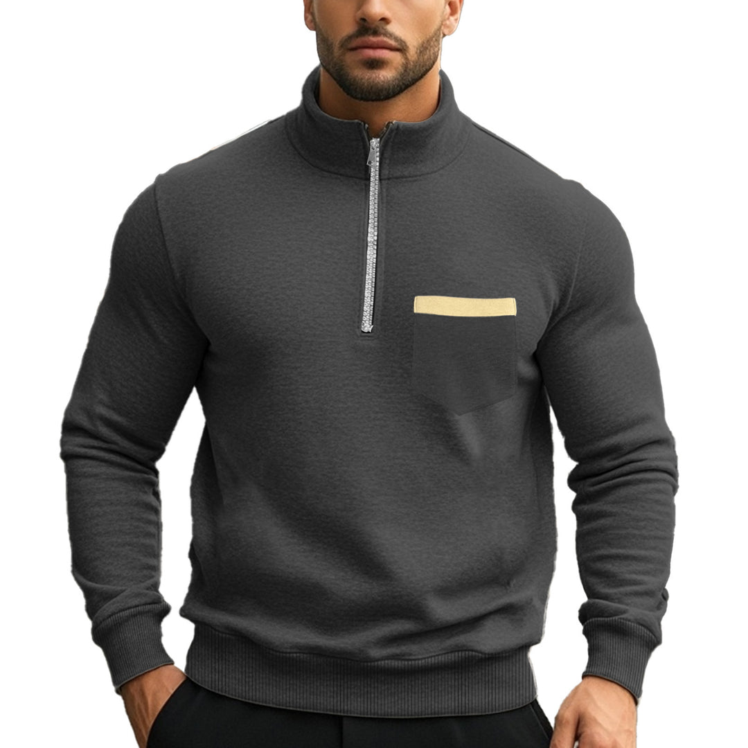 Men's sporty pullover with half zipper and contrast chest pocket Lisslune