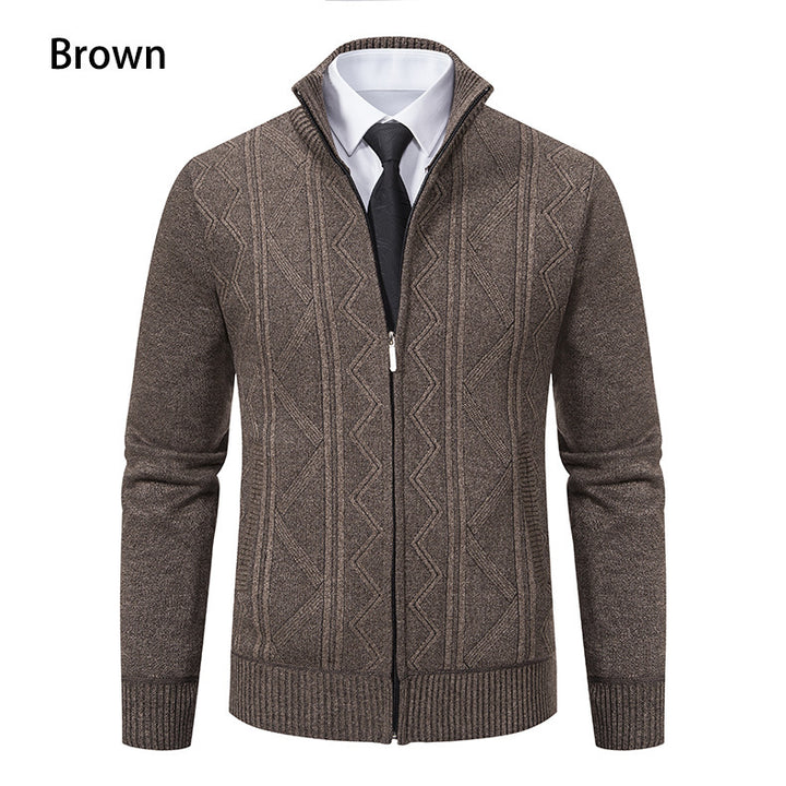 Men's stylish cardigan with textured cable design and high stand-up collar Lisslune