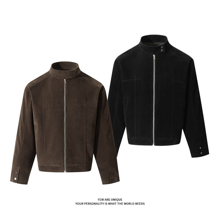 Men's leisure jacket made of soft synthetic leather with practical collar and zipper Lisslune