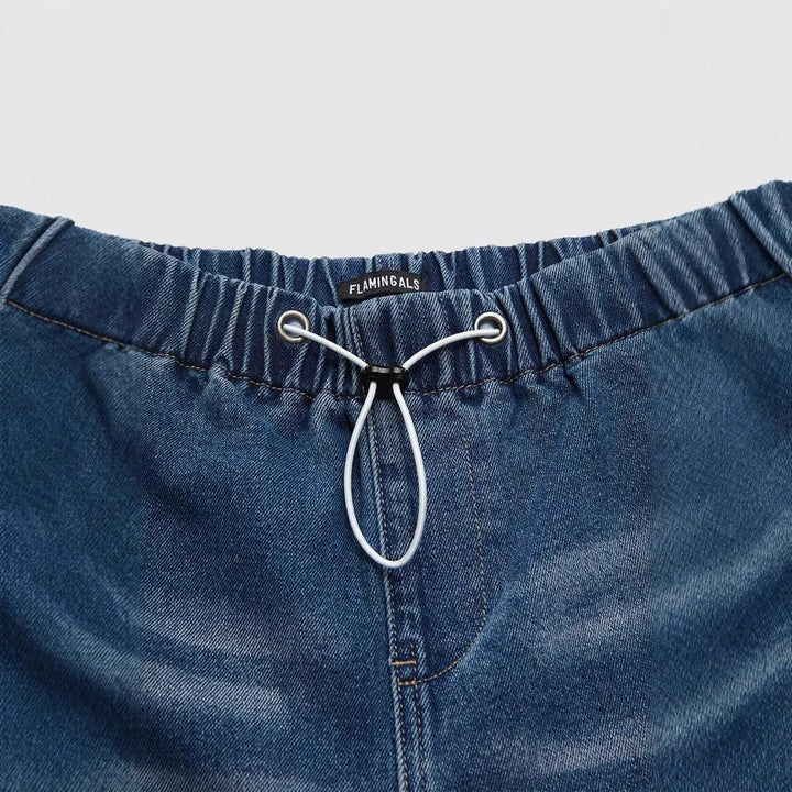 Women's Wide Denim Pants with Elastic Waist and High Pockets Lisslune