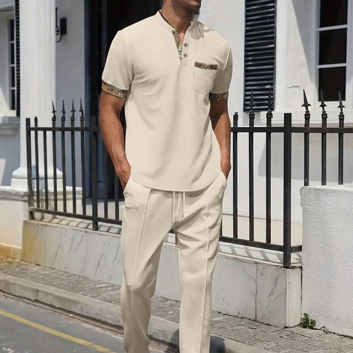 Men's Fashion Outfit Set with Textured Top and Casual Pants Lisslune