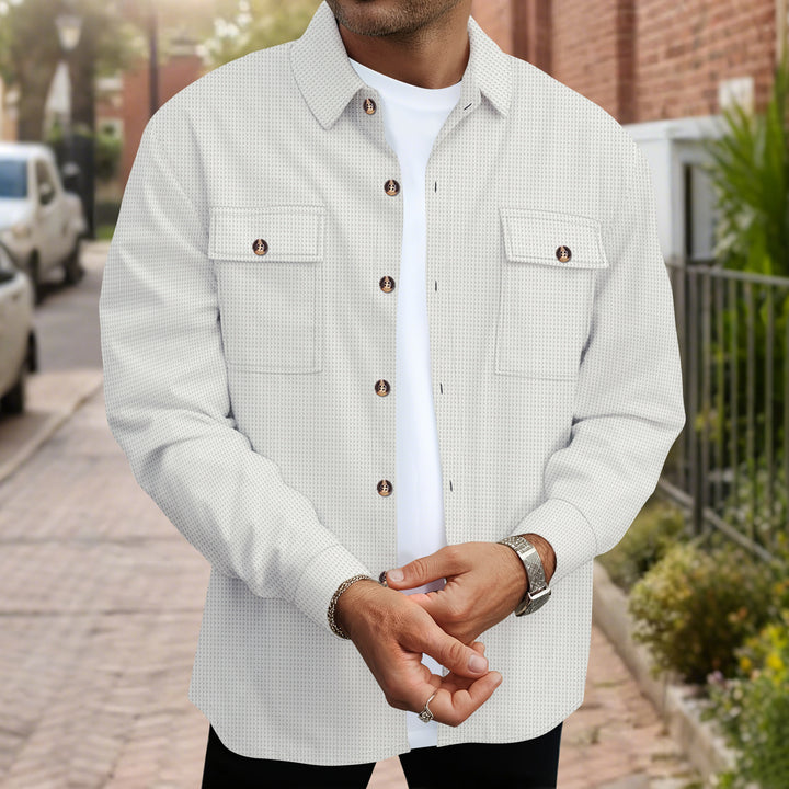 Men's casual checkered shirt jacket with practical chest pockets and fabric pattern Lisslune