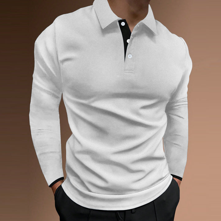 Men's elegant long-sleeve polo shirt with textured fabric Lisslune