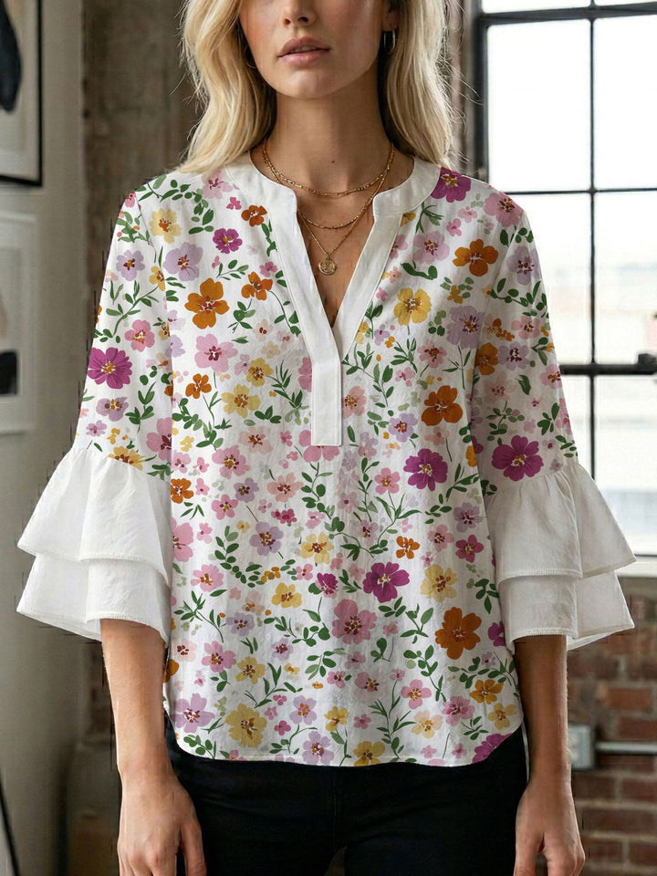 Women's blouse shirt with voluminous sleeves and creative print design Lisslune