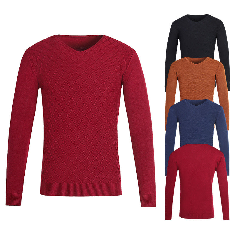 Men's V-neck sweater with textured pattern Lisslune