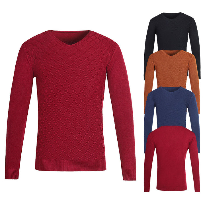Men's V-neck sweater with textured pattern Lisslune